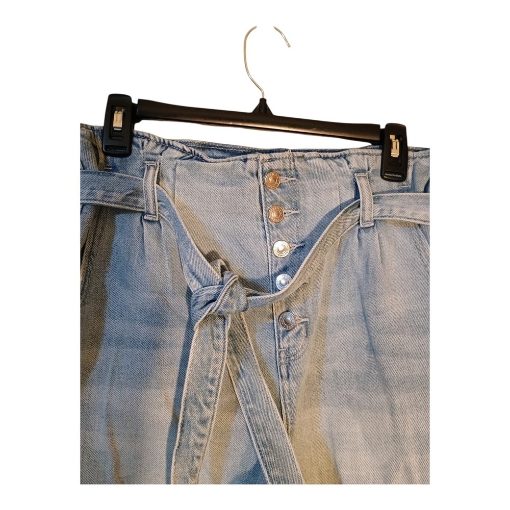 American Eagle Womens 10 Belted Button Fly Paperbag High Rise Cotton Jean Shorts - Picture 2 of 10